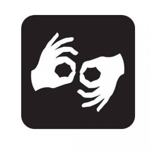 Symbol to denote Irish Sign Language (ISL) interpretation at event.
